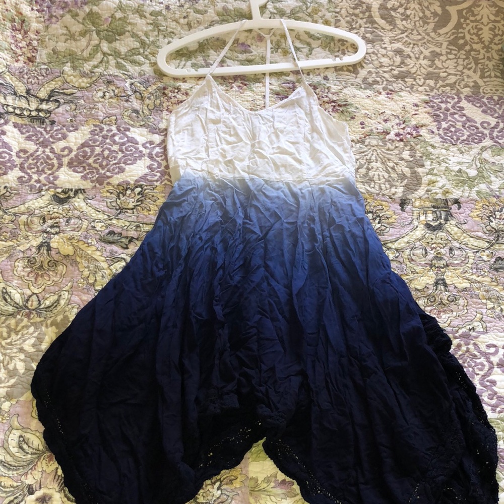 Cotton On Navy Blue/White Ombre/Lace Summer Dress